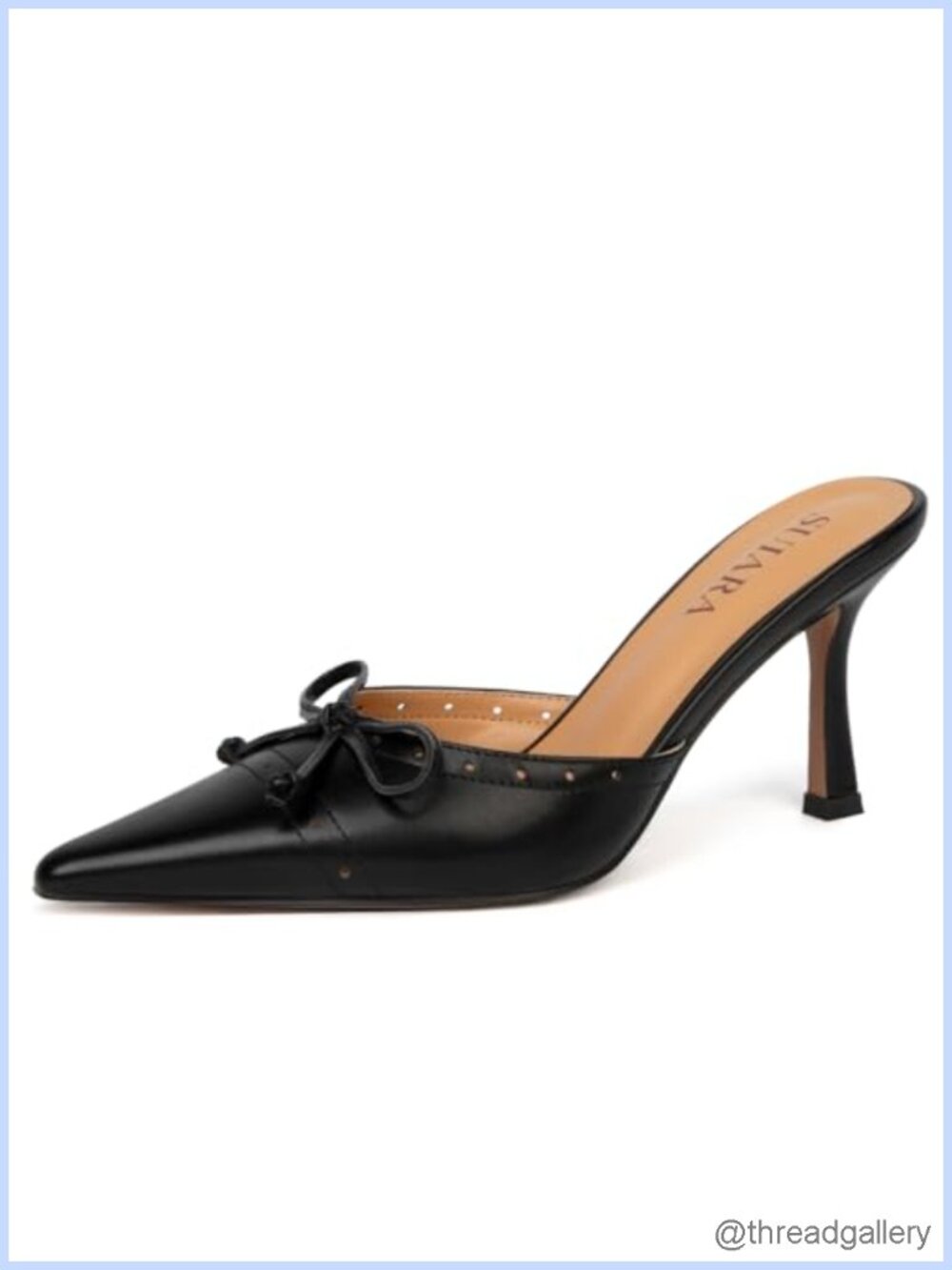 SUIARA Kitten Heel Mules Pointed Toe Studded Slip On Dressy Pumps